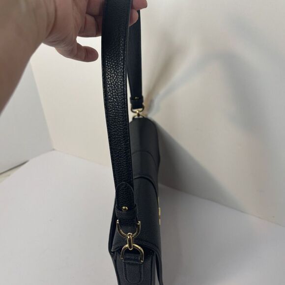 Lauren Ralph Lauren Spencer Black Pebbled Leather Shoulder Bag Gold Hardware - Picture 5 of 10